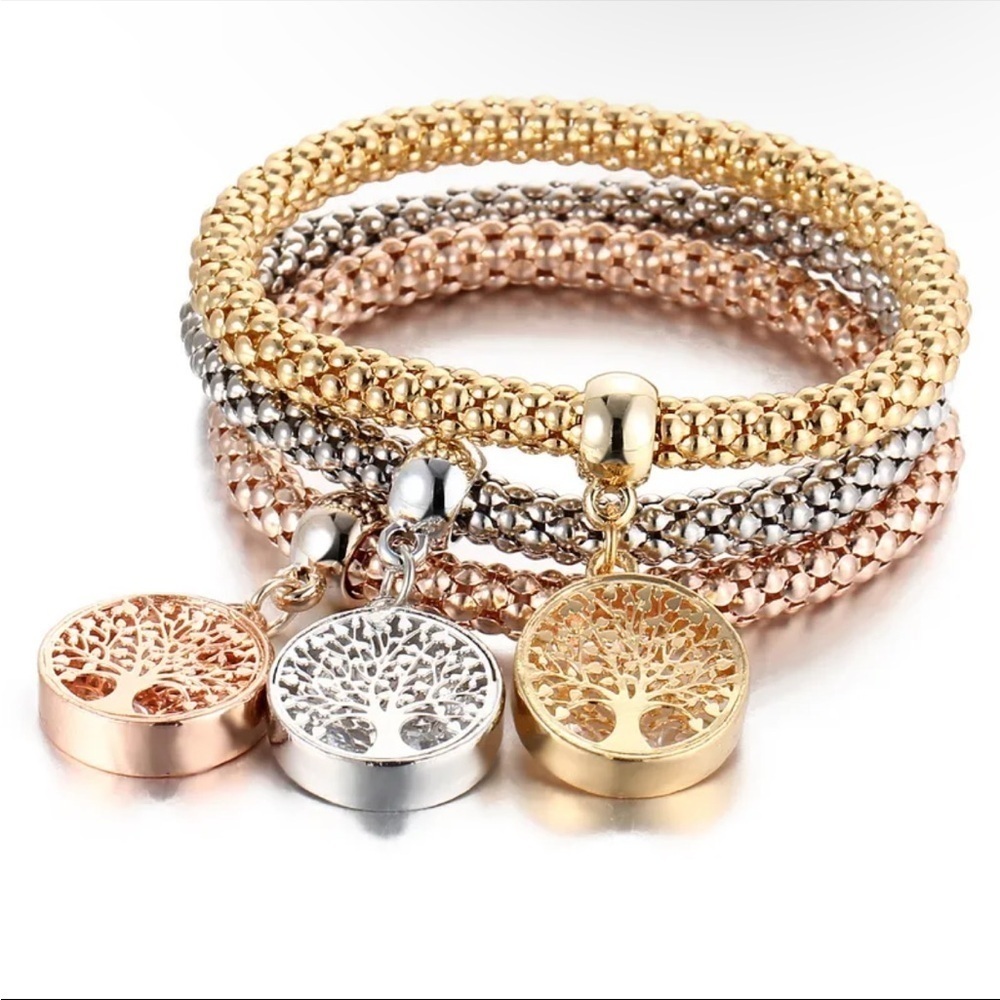 Alloy Layered Plating Gold Rose Gold Silver Bracelets Tree of Life and Butterfly - Picture 2 of 3